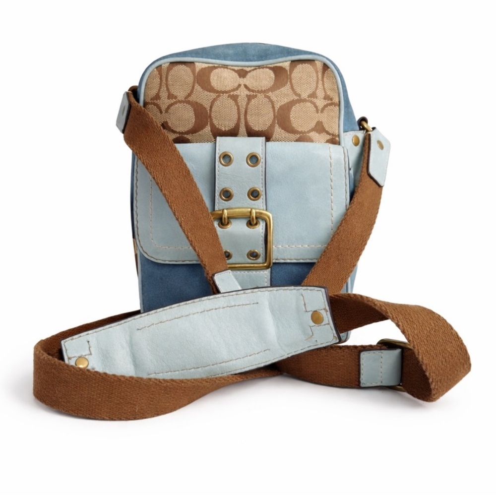 Coach 7062 Y2K Blue Suede & Signature Canvas Crossbody Rare Colorblock EUC - Picture 8 of 11